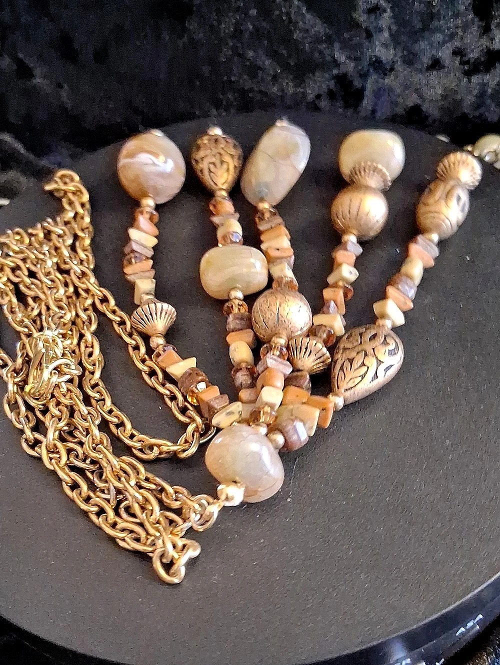 Beaded Pendant Necklace in Gold & Brown Like New